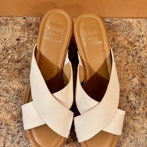KAARI BLUE ARIES white criss cross wedge sandal 7.5M